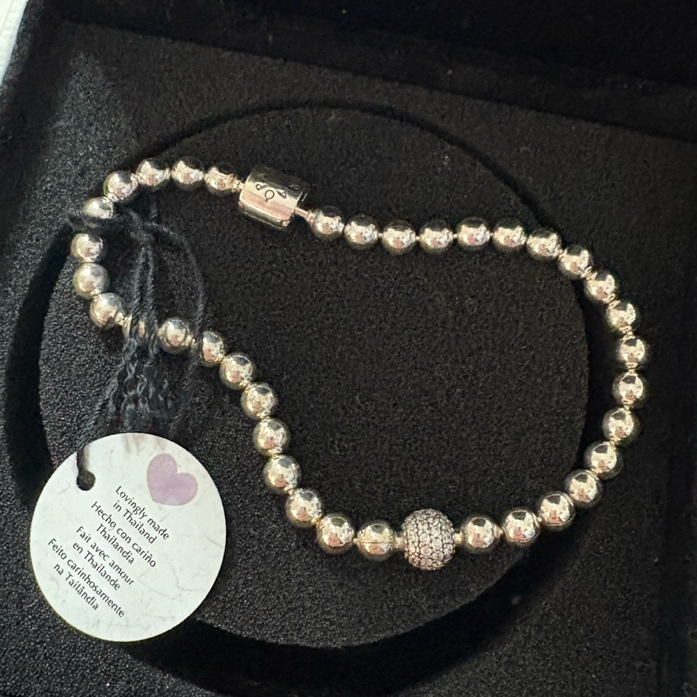 PANDORA SS925 Beaded Bracelet, Pave Accent, Size 6.7”/17cm, NWT! ID 598342CZ-17. - Picture 2 of 11